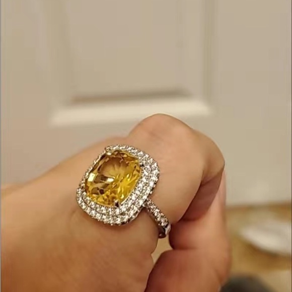 New Women’s 925 Silver Luxury Citrine Diamond Ring - Picture 5 of 6